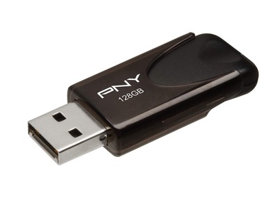 PNY 128GB USB 2.0 Flash Drive Portable Capless Design Black Storage Solution