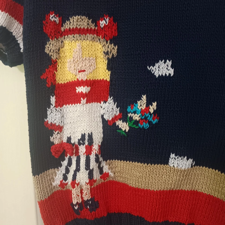 Berek Vintage Hand Knit Graphic Sweater Sailor Collar Red White Blue Girl 12 - Image 2 of 4