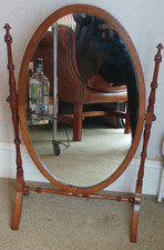 Antique Edwardian Mahogany Oval Swing Table Top Toilet Mirror