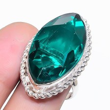Faceted Apatite Marquise Gemstone Ethnic 925 Sterling Silver Adjustable Ring C86