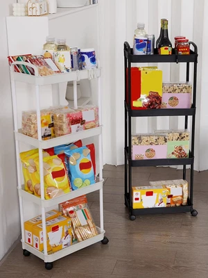 Rollwagen Regal Organizer – 3 / 4 Etagen | Schwarz oder Weiß | mit Rollen - Bild 1 von 4