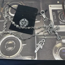 SILVER-CHROME HEARTS —-  Punk Rock Metal  Hip Hop —- Pants Key Chain —-  10inch