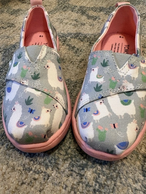 TOMS Girls Slip-On Canvas Alpargatas - Llama Animal Print - Size Toddler 9 