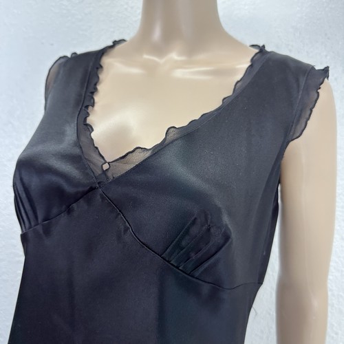 Banana Republic Seide Y2K Coquette schwarz Midikleid 8 Goth Fee Rüschen sexy - Bild 3 von 17