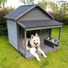 Large Balcony Dog House 44.2" x 44.6" x 44.6" Solid Wood with Asphalt Roof,
