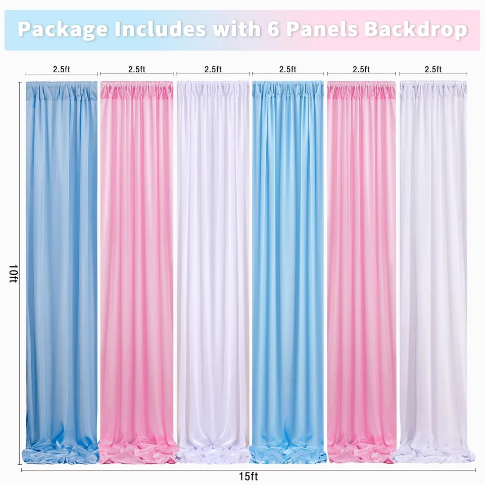 Cortinas de telón de fondo azul rosa 10 pies x 15 pies cortinas de baby shower cortinas de fondo -... Foto 3 de 4