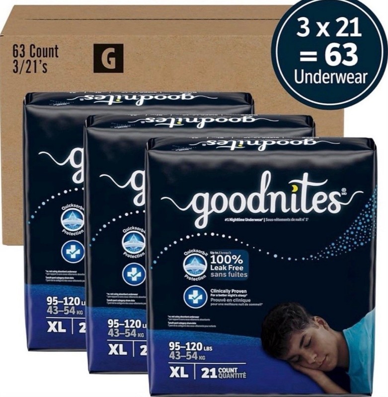 Goodnites Nighttime Bedwetting Underwear, Boys' XL (95-140 lb.), 63 Ct