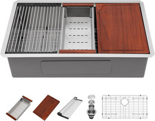 33" Undermount Kitchen Sink - 16 Gauge Stainless Steel with Accessories