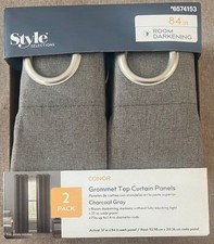 Style Selections Gray Room Darkening Window Curtains Grommet 2 Panels 37 x 84