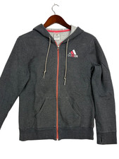 Adidas Women's Medium Gray Full Zip Fleece Hoodie Pink Logo Thumbholes