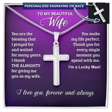 Personalized Cross Necklace, Custom Message Card