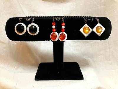 Set of Three Hand Crafted MCM / Mod Vintage Button Hook Earrings