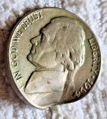 1954 D US Nickel error coin. BENT