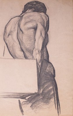 Albert SCHMIDT *1883, männliche Akt, Kohlezeichnung Hodler Schüler Schweiz