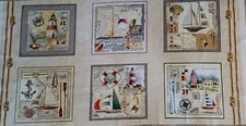 New Nautical Fabric Panel By Michael Miller 23 1/4"L x 44"W Beige Boarder 