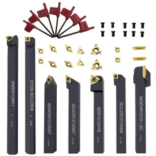 Indexable Lathe Turning Tool 1/2”12mm 7PCS Metal Lathe Tools+21PCS Carbide Inser