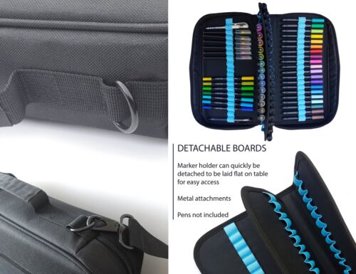 TOOLI-ART Marker & Pen Carrying Case -120 Slots, Black Canvas, Trolley Sleeve - Picture 5 of 7