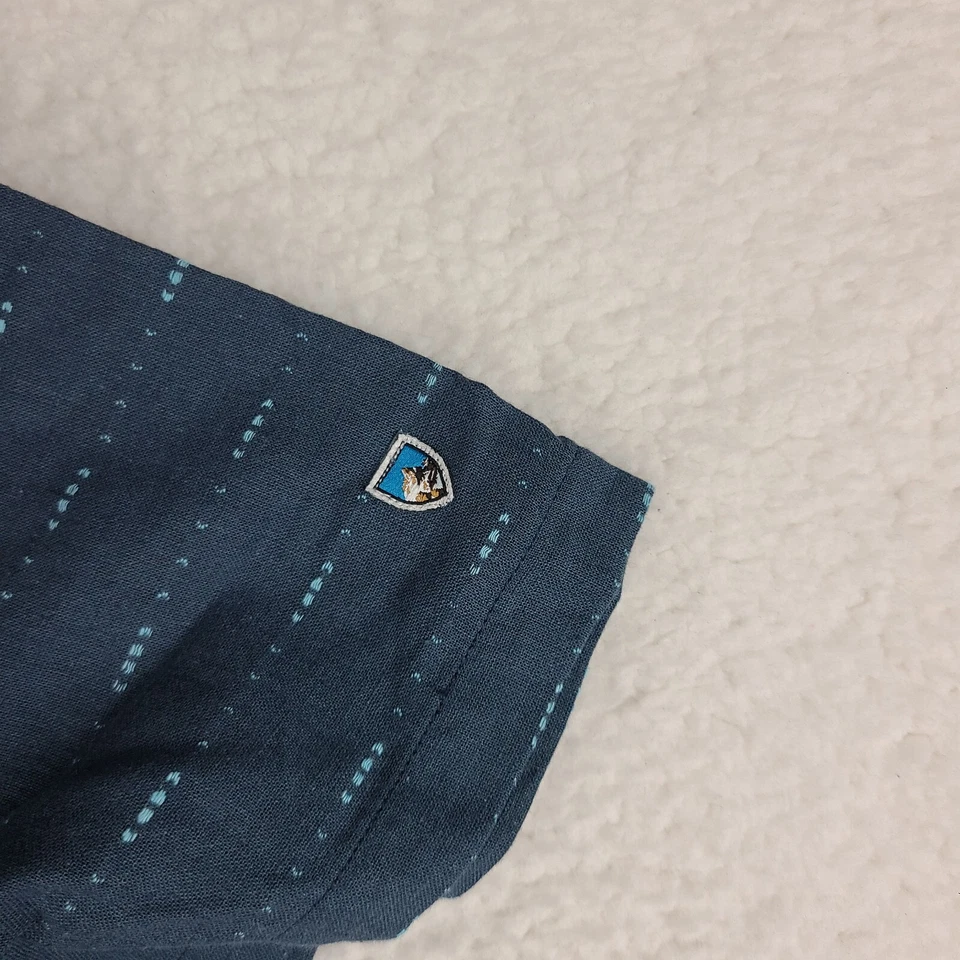 Kuhl Intrepid Skorpio Shirt Mens Large Dark Blue Geometric Hawaiian Button Up GC - Image 2 of 4