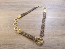 Vintage Black Leather and Metal Gold Tone Chain Belt leopard print size 34