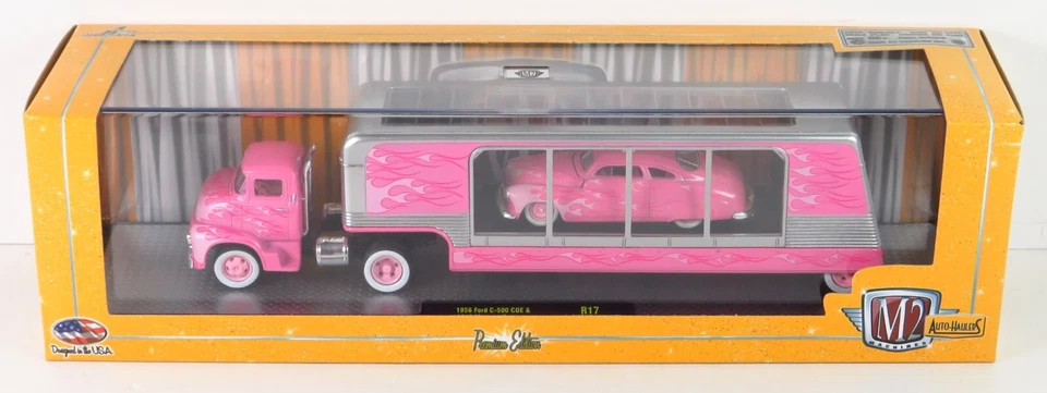 M2 Machines Auto Haulers 1956 Ford C-500 COE & 1949 Mercury Semi R17 Pink 15-17 - Image 4 of 4