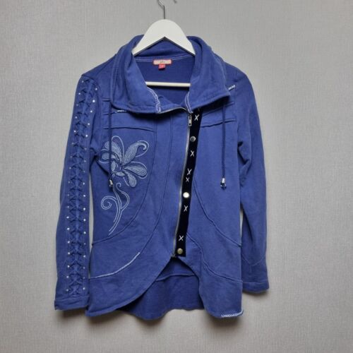 Joe Browns Jacket Size 10 Womens Blue Embroidered Diagonal Zip Drawstring  - Afbeelding 1 van 7