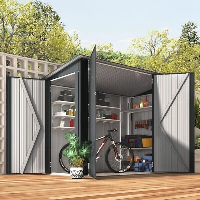 AECOJOY Galvanized Steel Garden Storage Shed Metal Lockable Outdoor Bike Shed with Doors