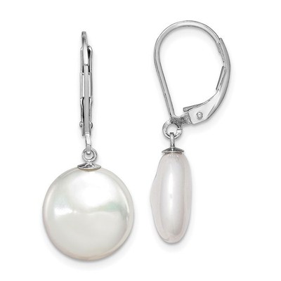 Ohrhänger 925 Sterling Silber weiße 12 mm Münze Süßwasser Zuchtperlen