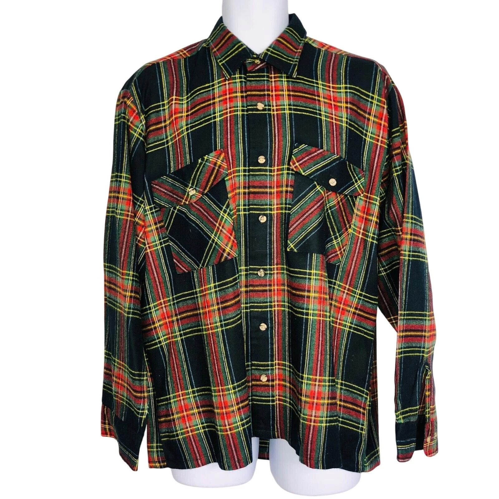 Vintage 80s Shacket Shirt Mens L Red Black Plaid Long Sleeve Lumberjack