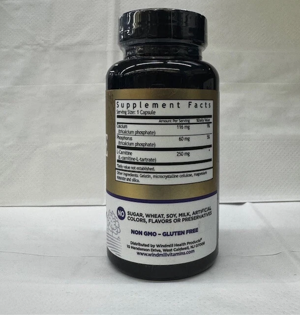 Cápsulas de suplemento de aminoácidos forma libre de L-carnitina Windmill 250 mg 50 unidades Foto 2 de 3