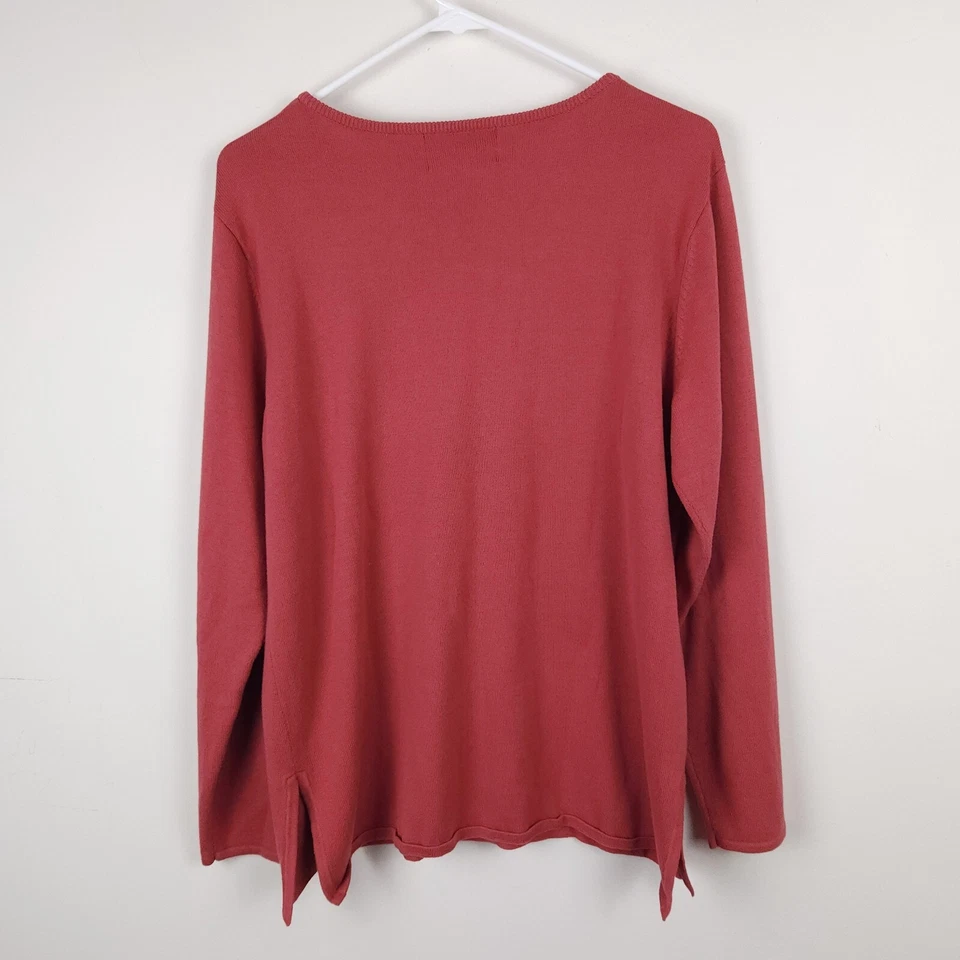 Bob Mackie Sweater Women Large Salmon Pink / Red Scarf Embroidered Beads Art - Image 2 of 4