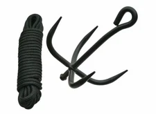 Grappling Hook and Cord Rope Black Stainless Steel Outdoor Climbing