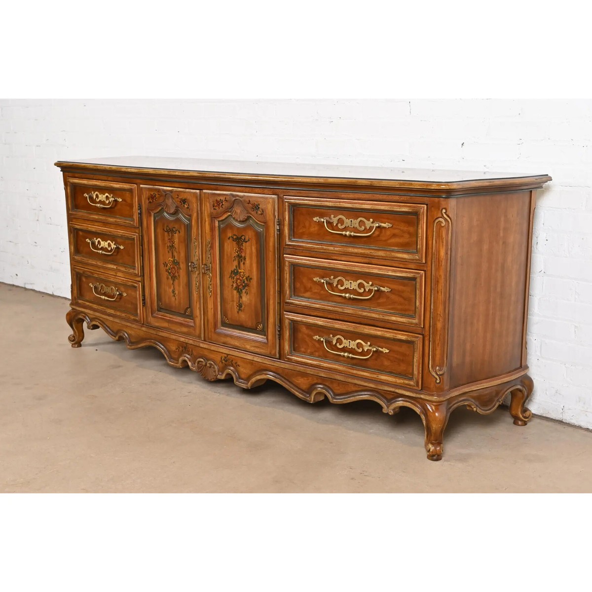 Drexel Heritage French Provincial Louis XV Carved Walnut Triple