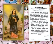 Saint Agatha with Prayer to St. Agatha -  Laminated Holy Card GAN#174L