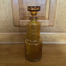 Mid Century amber glass nautical, ship, sun design bottle decanter Top Stopper
