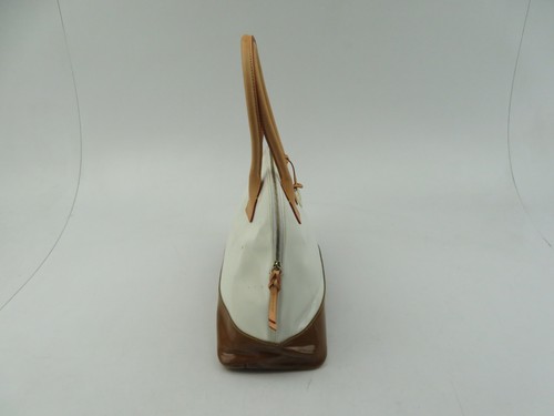 Dooney & Bourke J6112757 White Brown Patent Leather Domed Satchel Handbag Purse - Picture 3 of 10
