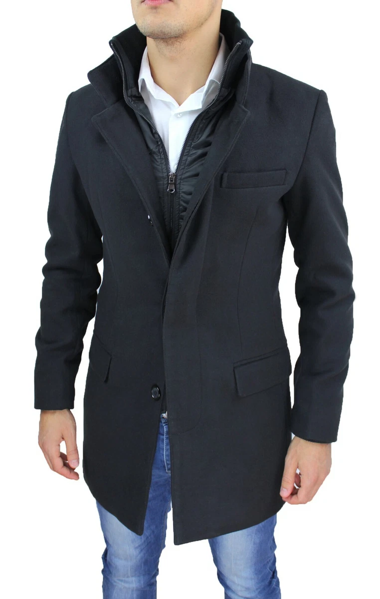 CAPPOTTO GIACCA UOMO NERO CASUAL ELEGANTE SLIM FIT SOPRABITO TRENCH  INVERNALE