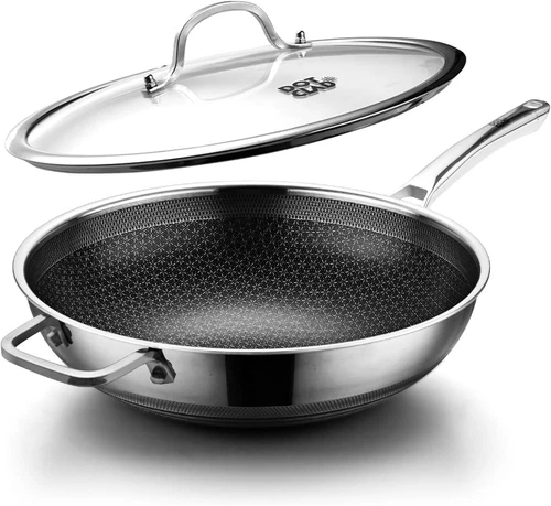 12 Inch Hybrid Wok with Lid, Nonstick Stainless Steel, Dishwasher Safe