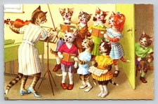 Eugen Hartung Mainzer Vintage Postcard Dressed Cats Kittens Singing Music Lesson