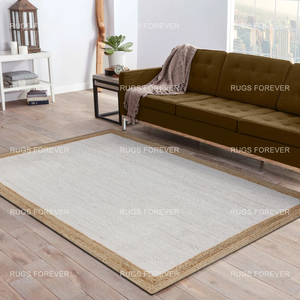 Натуральный джутовый белый ковер Kilim для гостиной плетеный вручную ковер для прихожей 6x9 футов - Изображение 2 из 4