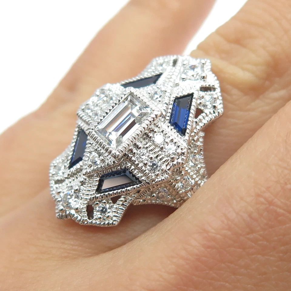 ROSS SIMONS 925 Sterling Silver Lab-Created Sapphire & C Z Bohemian Ring Size 6 - Image 2 of 4