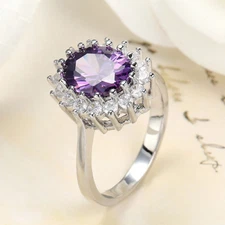 Handmade Mystical Purple Amethyst Gemstone Solid Silver Flower Ring Size 6-10
