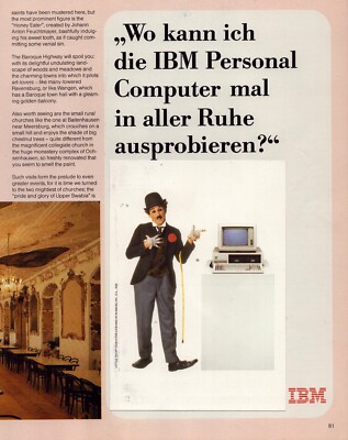 1985 IBM Personal Computer Print Ad Charlie Chaplin Little Tramp