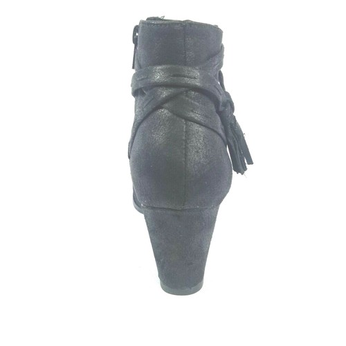 Sugar Holiday Wedge Zip Ankle Boot Tassel Fringed Black Faux Suede Womens 8.5 M - Picture 6 of 9