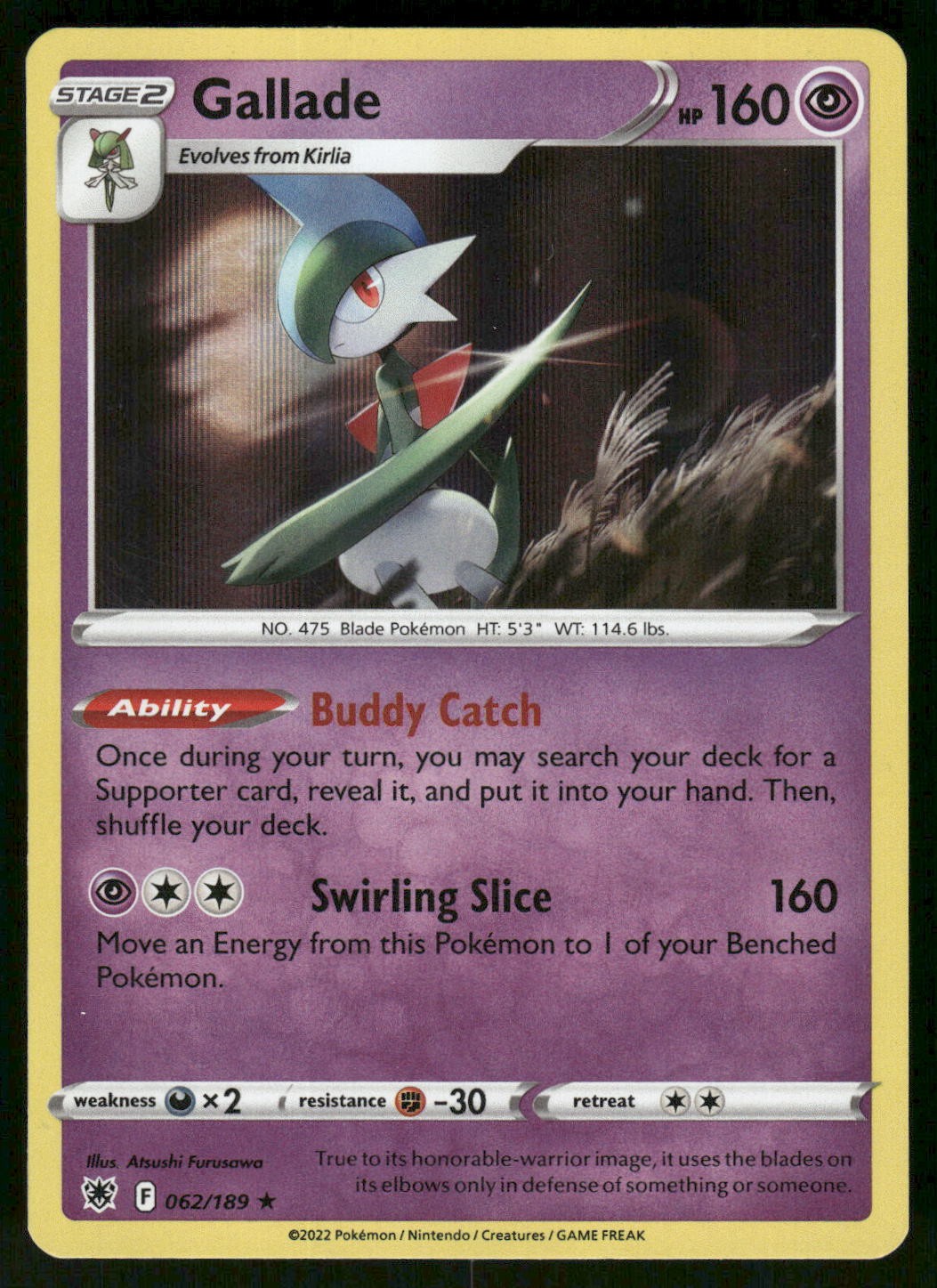 2022 Lightly Played Pokemon Gallade 062/189 Astral Radiance ASR