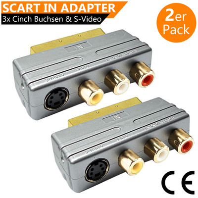 2x Scart Adapter TV AV Adapter 3 RCA Chinch + S-VHS PS1/2/3 Xbox 360 Nintendo SB