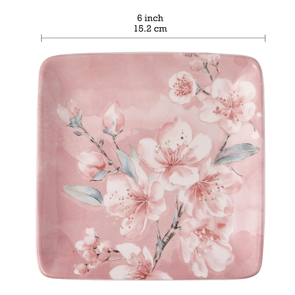 Spring Sakura 6 inch Ceramic Square Appetizer Plates Set, Set of 4, Microwave... - Image 2 of 3