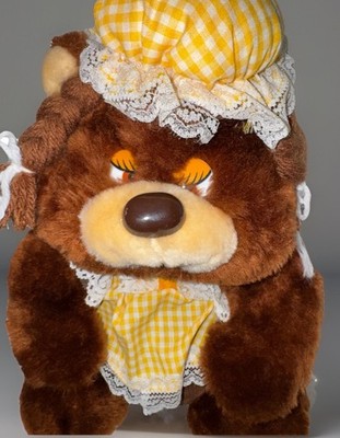 Vintage Bee International Brown Mama Bear Plush | Yellow Gingham Dress 1980s