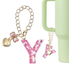 Letter Charm for Stanley Tumbler Cup, Bow Heart Initial Y Letter Charm, Pink