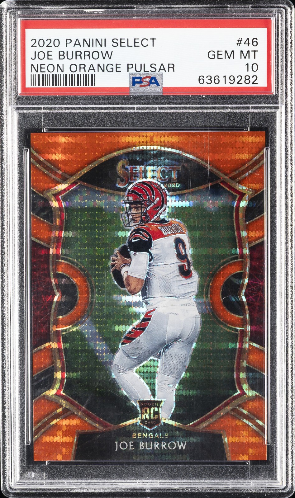 2020 PANINI SELECT NEON ORANGE PULSAR #46 JOE BURROW ROOKIE RC 4/7 PSA 10