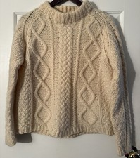 VNTG 70s 80s Italian 38 Eclectic Grandpa 100 Wool Cable Knit Chunky Fisherman